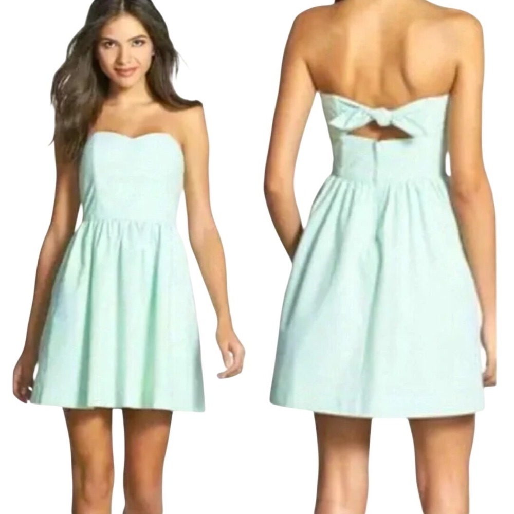 Lilly Pulitzer Richelle Seersucker‎ Dress Limeade Green White Bow Back Mini 0